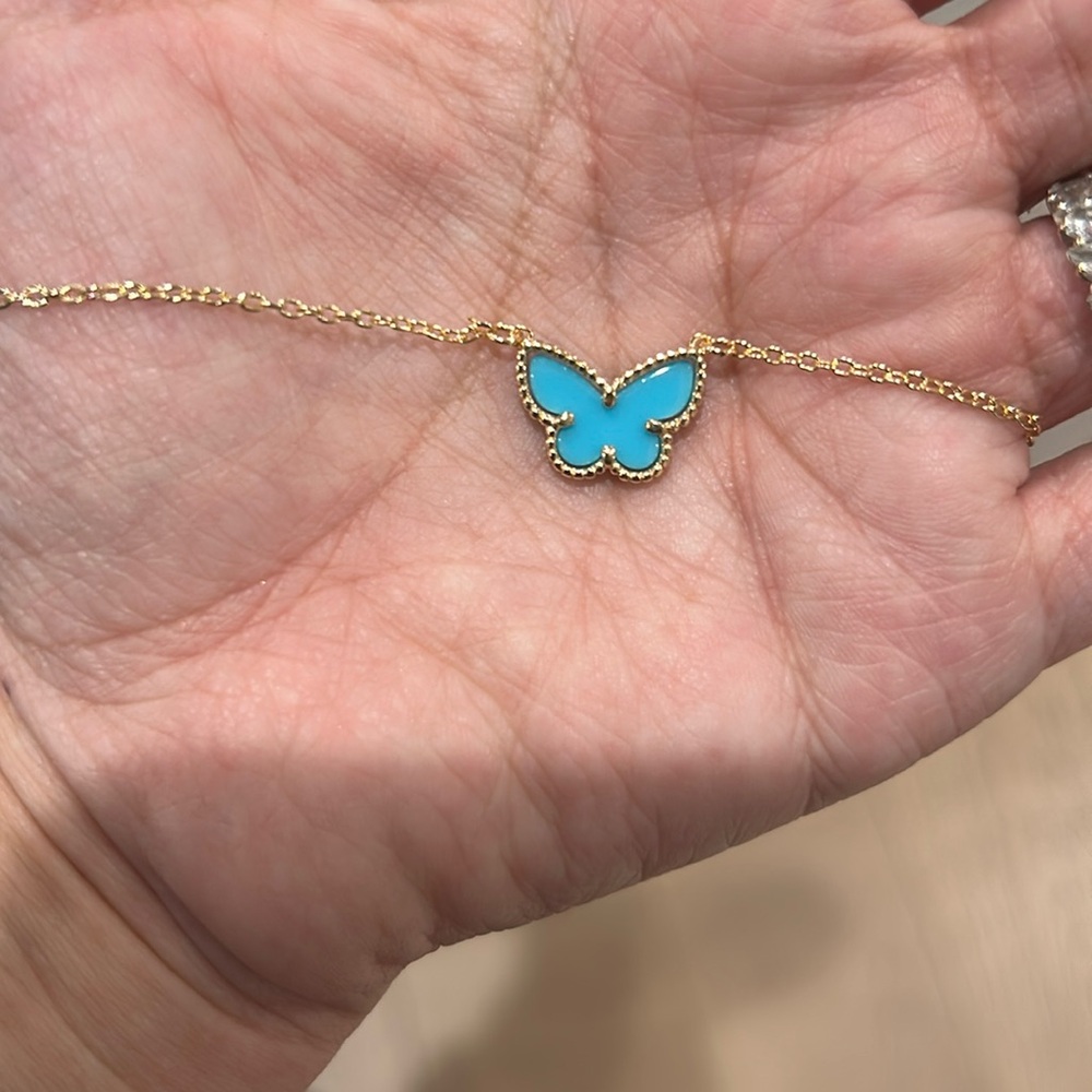 Acrylic butterfly brass necklace BLUE